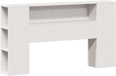 Ліжко з масиву дерева Hommdiy з полицею (матрац не входить до комплекту), дерев&39яний каркас ліжка з рейковою основою та узголів&39ям, ліжко для спальні, біле, 120 x 200 см.