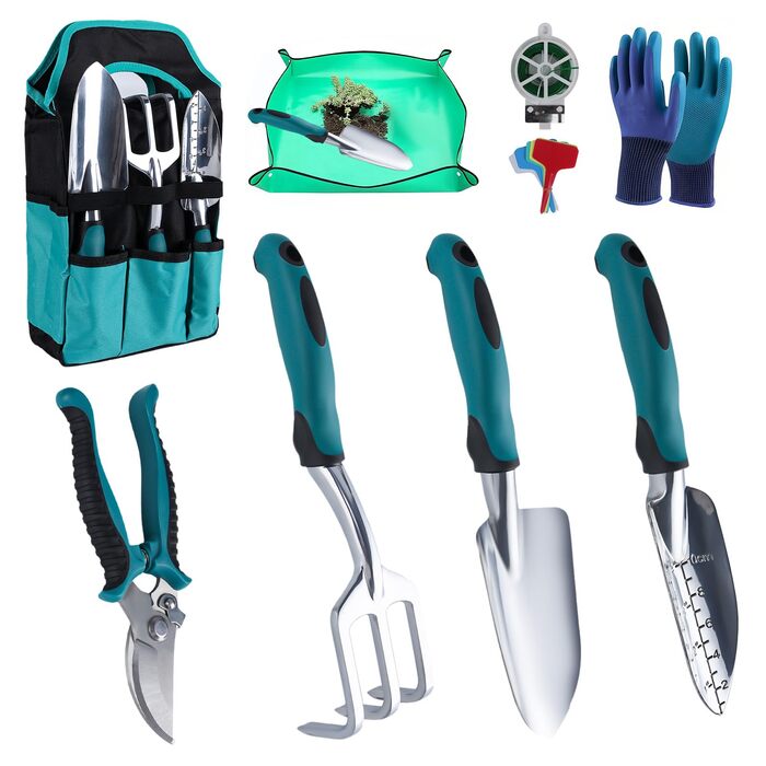 Набір садових інструментів Gartenwerkzeug, 9 предметів, з практичним чохлом для зберігання та антиковзною ручкою ідеальний подарунок для садівників та садівниць.