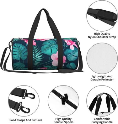 Гавайська дорожня сумка з рожевою квіткою, кругла форма, великий об'єм, легка та міцна, ідеальний подарунок для піших прогулянок, відпустки, ділових поїздок та іншого, Гавайська рожева квітка, універсальний розмір