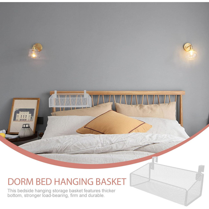 Настінна полиця Cabilock з металевої сітки білого кольору - міцний кошик для зберігання з підвісним пристроєм для ліжка, тумбочки та офісу, підвісна полиця для книг, косметики, пультів дистанційного керування (свердління не потрібне)