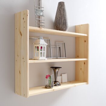 Настінна полиця TiCAA, підвісна полиця, масив сосни, натуральне оздоблення, настінна книжкова полиця, глибина 20 см, настінне панно для вітальні, спальні, дитячої кімнати та офісу, 60/90 см Ш90 x В74 x Г20 см
