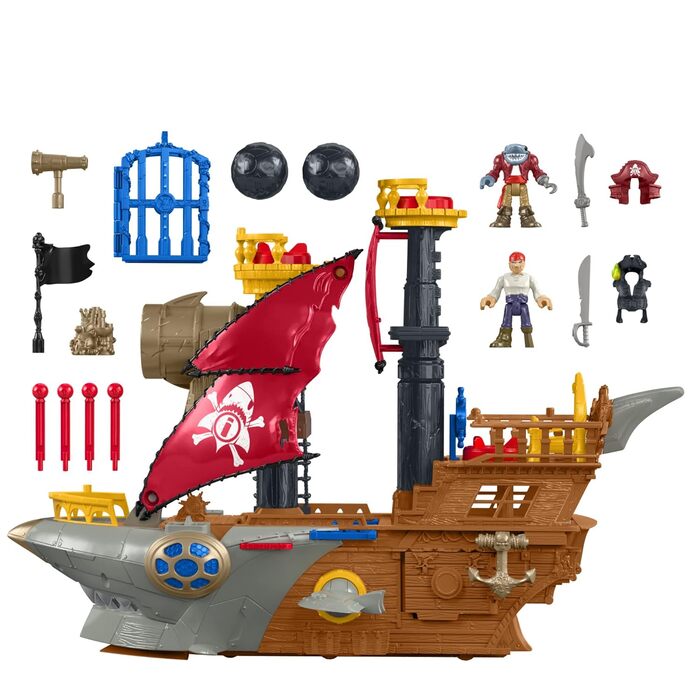 Піратський корабель Fisher-Price IMAGINEXT Haimaul - рухомі плавники, силова панель для відкриття таємного скарбу, гармати, зона д