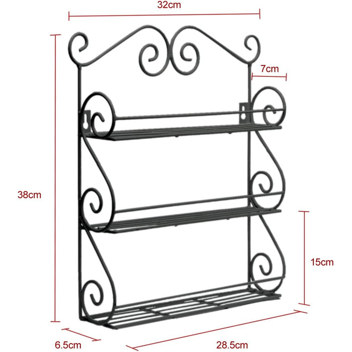 Поличка для спецій, кухонна полиця, драбина для спецій, металева з 3 ярусами, органайзер для спецій, настінна полиця, кухонна полиця, тримач для спецій, кухонний органайзер, компактний, настінні полиці для шаф та ванних кімнат (чорні)