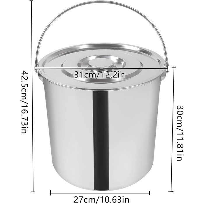 Відро з нержавіючої сталі 20 л, відро для їжі кухонне відро харчове відро з нержавіючої сталі суп каструля відро для молока з кришкою (20 л)