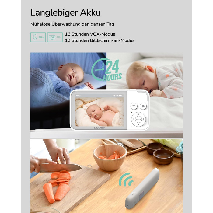 Монітор Dr.Care NeoView з камерою, екран 3,5 дюйма, відеоняня, 2-сторонній аудіо, циклічний запис, нічне бачення, VOX, датчик темп