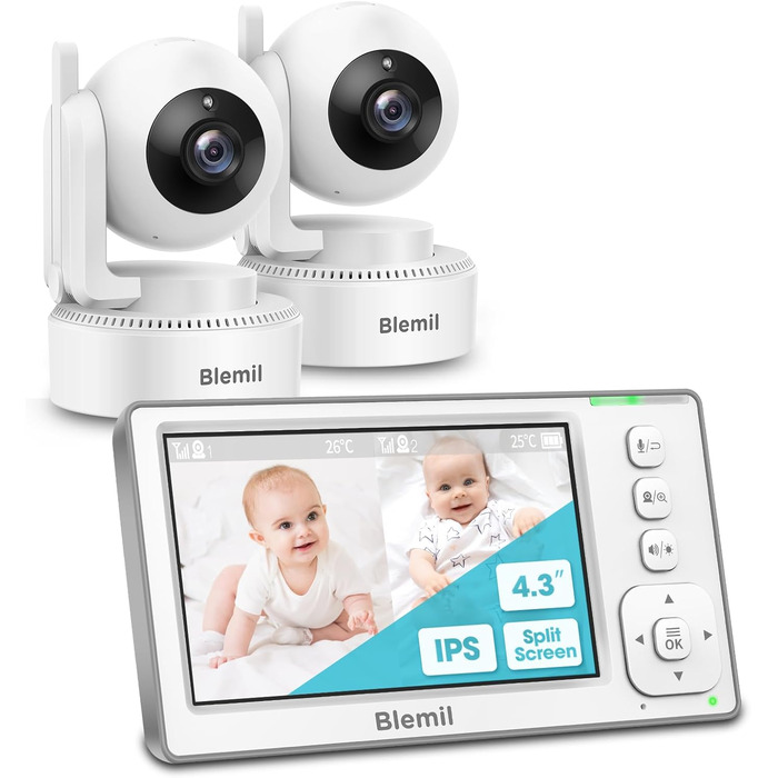 Оновлена версія Blemil, монітор із розділеним екраном 4,3 дюйма IPS із 29-годинним акумулятором, відеоняня з панорамуванням і нахи