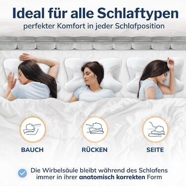 Ортопедична подушка для всіх положень сну Подушка для підтримки шиї для спокійного сну Подушка з піни з ефектом пам&39яті для ідеальної адаптації Ергономічна подушка для полегшення болю в шиї (Біла)