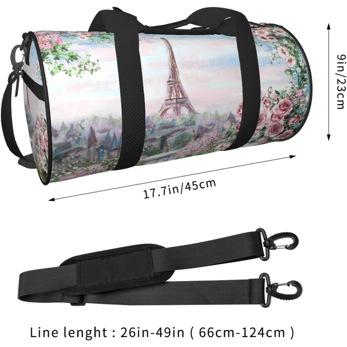 Спортивна сумка, дорожня сумка, стильний принт Ейфелевої вежі, Париж, сумка для подорожей на вихідні, чорна, універсальний розмір