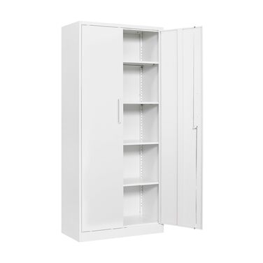 Шафа для документів, шафа для зберігання із замком, сталева шафа, сталева шафка, багатоцільова шафа, металева шафа з 2 дверима для офісу, дому, гаража, спортзалу, школи, 170x78x39 см, білий