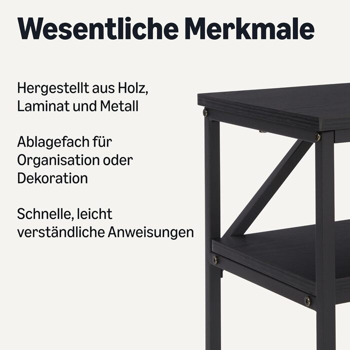 Прямокутний консольний столик Storeo Basics з полицею, сталевий каркас, 30 см (Г) x 100 см (Ш) x 80 см (В), чорний