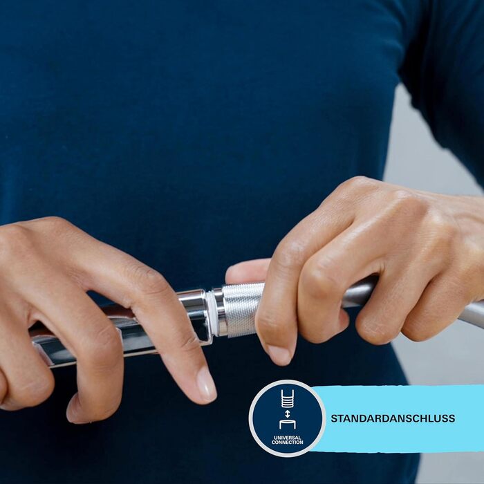 Економна душова лійка (ручна душова лійка з 3 режимами струменя, перемикання обертовим регулятором, універсальне підключення, силіконове кільце захищає від пошкоджень при падінні), квадратна, хром, 26092001, 110