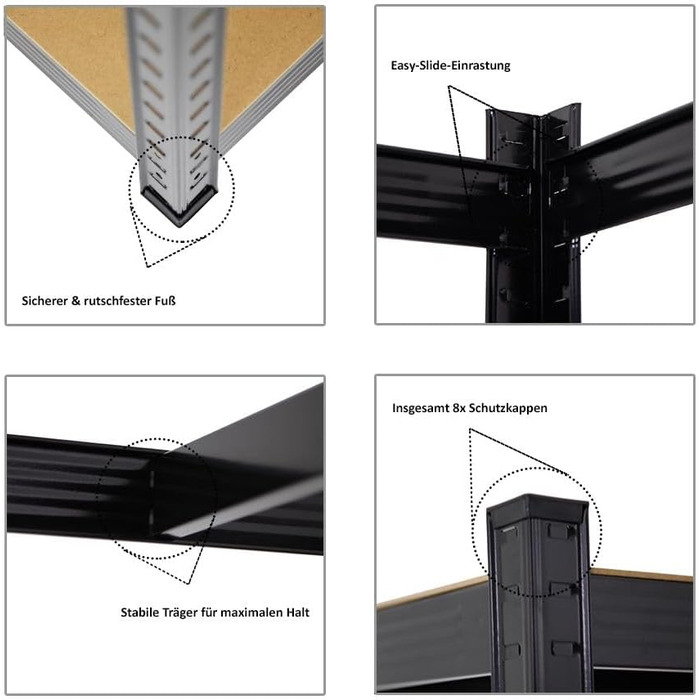 Міцний стелаж Gorilla ВxШxГ 180x90x40 см Вантажопідйомність полиці 175 кг Чорний Стелаж для гаража, стелаж для підвалу, стелаж для майстерні, стелаж для зберігання, стелаж без ригелів, 2 шт. ВxШxГ 180x90x40 см, чорний, 2 шт.