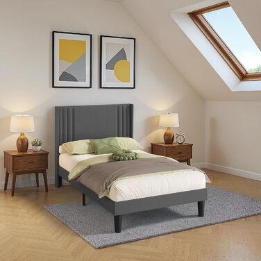 М&39яке ліжко 120x200 см, каркас ліжка з узголів&39ям та рейковою основою, м&39який каркас ліжка, міцне тканинне ліжко для дорослих та підлітків, темно-сірий колір, 120x200 см