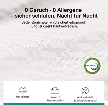 Матрац Novilla 140x200 см з холодної піни, рівень жорсткості H3/H4, 7-зонний комфортний матрац з піни, дихаючий комфортний згортаючий матрац зі знімним тканинним чохлом, сертифікований Oeko-TEX, висота 18 см, 18 см, 140 x 200 см