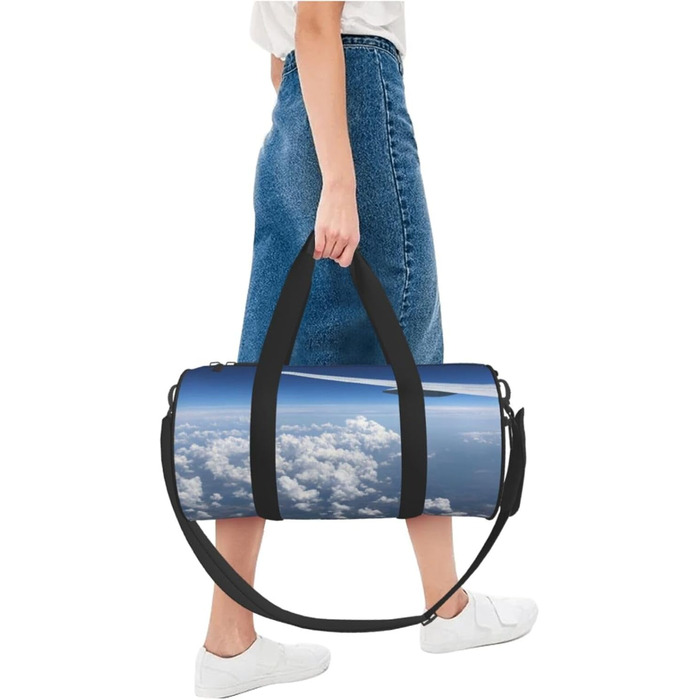 Спортивна сумка, дорожня сумка, принт Авіалайнер, сумка на нічліг, чорна, універсальний розмір, сумка для подорожей