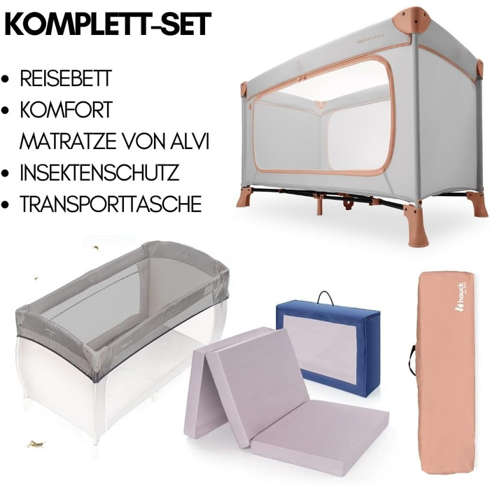 Комплект дитячого дорожнього ліжечка Hauck Dream n Play Plus з матрацом і москітною сіткою - складне дитяче дорожнє ліжечко з сумк