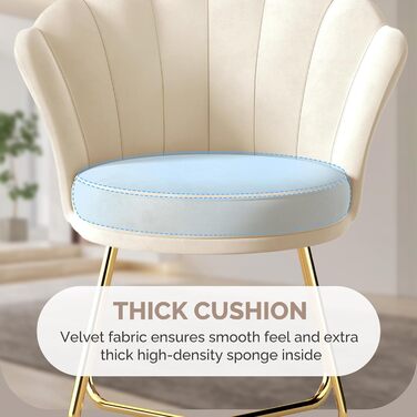 М&39яке крісло, обідній стілець, стілець для туалетного столика, оксамитове крісло, спинка у формі пелюсток, крісло-реклайнер із золотистими металевими ніжками, вантажопідйомність до 150 кг, бежевий