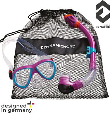 Набір для підводного плавання La Gomera Pro Jr. для дітей Розроблено в Німеччині Професійний силіконовий 2-елементний дитячий дайвінг-набір (маска для підводного плавання, трубка та сітчаста сумка) з сухою трубкою та захисною лінзою рожевого/блакитного ко