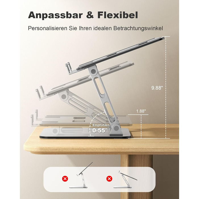 Підставка для ноутбука Babacom з регульованою висотою та вентиляцією, з подвійною опорою, ергономічна, складна та портативна. Сумісна з MacBook Air/Pro (10-16 дюймів) та використовується як стіл для роботи стоячи.