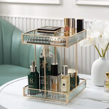Обертовий косметичний органайзер на 360, органайзер для макіяжу великої місткості, скляні органайзери для догляду за шкірою, для туалетного столика, спальні, ванної кімнати, прозорий