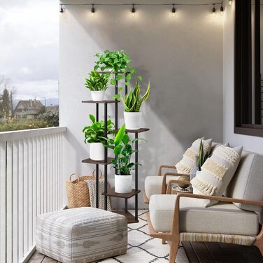 Рівнева дерев&39яна полиця для квітів, підставка для рослин, багаторівнева підставка для квітів, підставка для рослин, лавка для квітів, драбина для рослин, полиця для прикраси балкону в приміщенні, саду (чорний дуб) 6-рівнева, чорний дуб, 6-