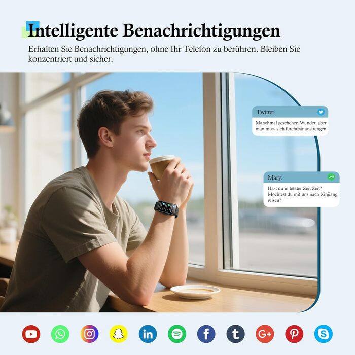 Розумний годинник IOWODO для жінок та чоловіків Кольоровий дисплей 1,47 дюйма Спортивні режими та водонепроникність IP68 Цілодобовий аналіз серцевого ритму та сну Крокомір та трекер активності Підсвічування 2 чорних ремінці для годинника