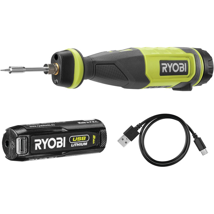 Акумуляторний паяльник RYOBI 4 В USB-LITHIUM RSI4-120G, вкл. 1 x 4 В 2,0 Ач акумулятор та зарядний кабель USB-C