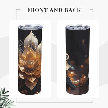 Кухоль з прямою трубочкою, 590 мл, білий, ніжний принт квітки лотоса, дорожній кухоль, підходить для кемпінгу, офісу та дому