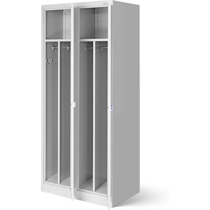 Шафа-шафа Jan Nowak, металева шафа, гардероб, шафа-шафа 2 відділення з вішалкою для одягу, роздільниками, вентиляційними отворами, 4 гачки для одягу на відділення 180 см x 80 см x 50 см, сірий