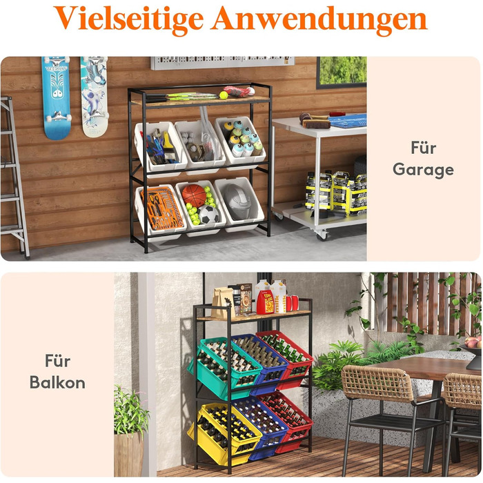 Стійка для напоїв Lifewit з полицею на 6 ящиків, металева стійка для ящиків, вантажопідйомність 340 кг, 32 Г x 104 Ш x 117,3 В см, окремостояча підставка для ящиків, стійка для напоїв, стійка для ящиків для води, стійка для пивних ящиків, рустикальний кор