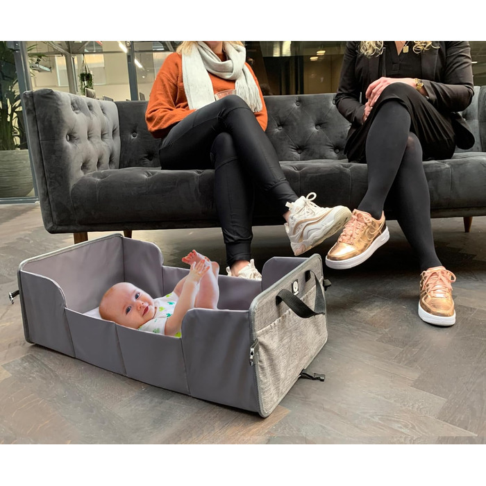 Складне дитяче ліжечко для подорожей з матрацом - надзвичайно легке, компактне, кишені з боків, 41 x 74 см (у зібраному вигляді) / 41 x 26 см (у складеному вигляді), 100 поліестер, чорний/сірий