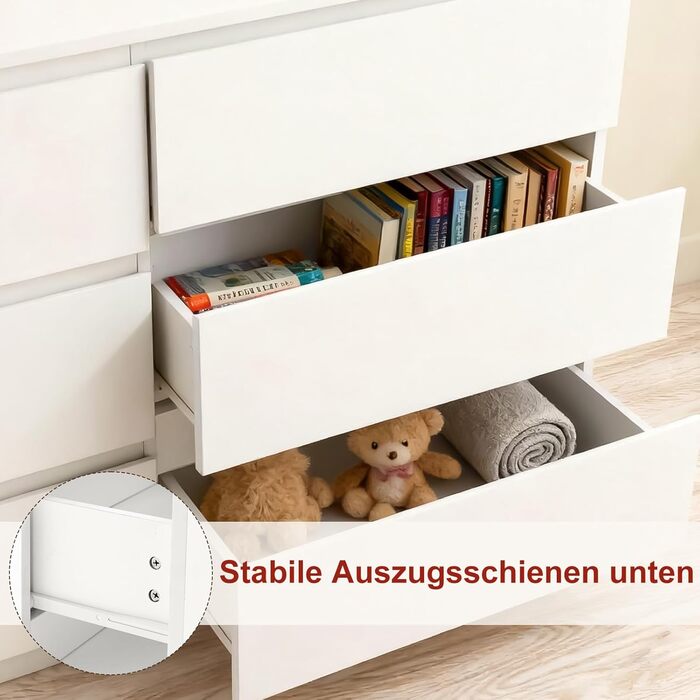 Комод Sweetcrispy, білий буфет з 6 шухлядами, 1203075 см, багато місця для зберігання речей для вітальні, коридору та спальні, сучасний комод білий 120 30 75 см