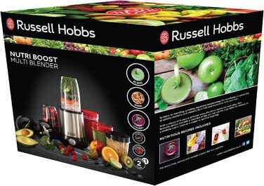 Блендер Russell Hobbs багатофункціональний блендер NutriBoost (включаючи 5 контейнерів без бісфенолу А та придатних для миття в посудомийній машині кришка, 22 000 об/хв, двигун 0,9 к.с.) електричний, смузі-машина 23180-56 одинарний