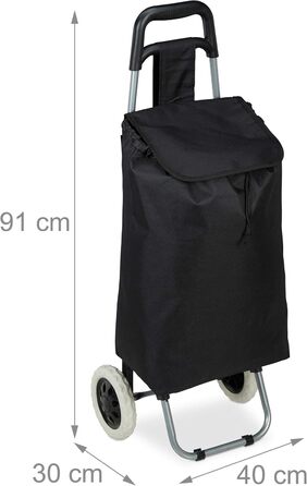 Сумка-візок для покупок Relaxdays, складана, 25 л, з колесами, витримує до 10 кг, розміри 91 x 40 x 30 см, чорна