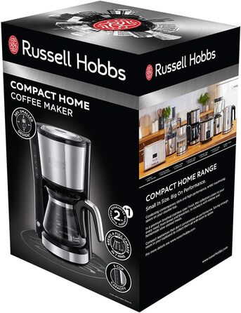 Кавоварка Russell Hobbs Mini душова лійка для оптимальної екстракції та аромату Компактна (макс. 5 чашок, скляний глечик 0,6 л, з постійним фільтром, нагрівальна плита) компактна кавоварка з фільтром мала 24210-56 Міні-кавоварка одинарна