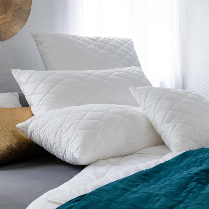 Подушка Centa-Star Famous, 40 x 80 см, наповнювач з мікрофібри Breeze, змінна кількість наповнювача, із застібкою-блискавкою, Oeko-Tex Standard 100 Клас 1, поздовжнє простьобування, біла, (1 упаковка)