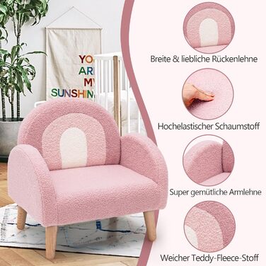 Дитяче крісло COSTWAY для малюків, м&39який дитячий диван зі спинкою, дитячий диван/дитяче крісло для дитячої кімнати, ігрової кімнати та дитячого садка, 51 x 42 x 51 см (рожевий) рожевий диван-крісло