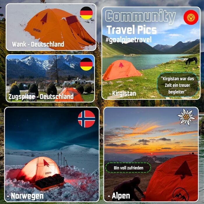 Намети GOALPINE для 1 та 2 дорослих Водонепроникність 4000 мм Маленький розмір у упаковці Для піших прогулянок, альпінізму та велотуризму Ультралегкі 3-4 сезони Швидке встановлення 2P EXPEDITION I - Помаранчеві