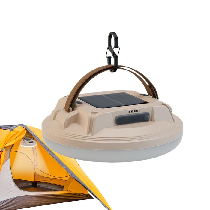 Сонячні кемпінгові ліхтарі Світлодіодний дисплей, водонепроникний, акумуляторний Кемпінгові ліхтарі для виживання, піших прогулянок, походів, нічної риболовлі, ситуацій виживання та побутових відключень електроенергії, бежевого кольору