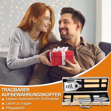 Набір інструментів для гриля барбекю, 4-предметний набір інструментів для гриля з нержавіючої сталі для грилювання на свіжому повітрі, кемпінгу, набір для гриля, подарунки для чоловіків на День батька, дні народження з футляром для зберігання, загальний