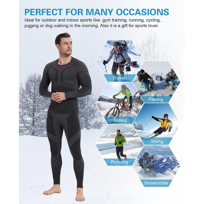 Чоловіча термобілизна, функціональна білизна, лижна білизна, зимовий комплект термобілизни, тепла, м&39яка, дихаюча, термобілизна, термомайка, термотруси для чоловіків, сірий, L