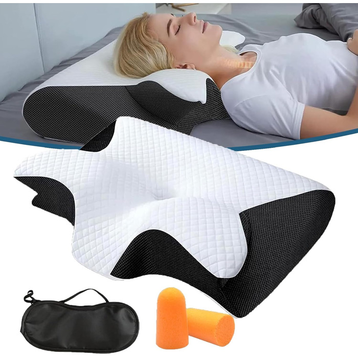 Подушка Curosleep, ергономічна ортопедична подушка, ортопедична подушка для шиї з піни з ефектом пам&39яті, подушка для підтримки шиї для сну на боці, спині та животі (чорна)