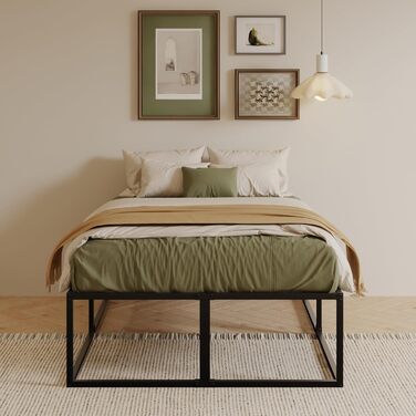 Двоспальне ліжко заввишки 46 см 120x200 см, міцне металеве ліжко зі сталевими ґратчастими опорами, великий простір для зберігання під каркасом ліжка, безшумне, легке складання, чорний колір 120 x 200 см