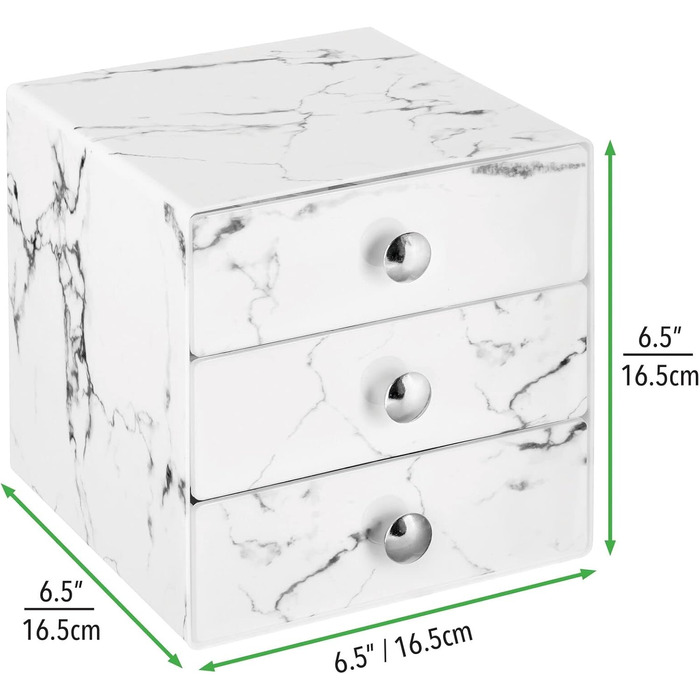 Органайзер для макіяжу mDesign Місце для зберігання косметики з 3 ящиками для тіней для повік, губної помади та Co. Пластикова косметична коробка для ванної кімнати Мармуровий колір Комплект поставки ука