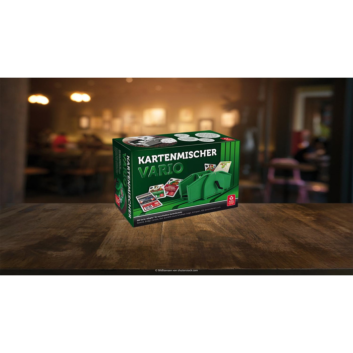 Механічний змішувач карт ASS Altenburger 22574033 Vario з ручним приводом, для різних форматів карт, в картонній коробці, зелений, розміри 24,3 x 15,7 x 10,6 см