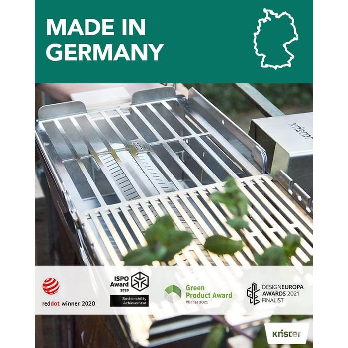 Портативний вугільний гриль Knister Ідеально підходить як кемпінговий гриль та вогнище Для 2-6 осіб З міцною решіткою з нержавіючої сталі та виготовлено в Німеччині Чорний