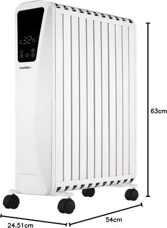 Масляний радіатор - Потужність 2500 Вт - Сенсорний світлодіодний екран - 3 рівні потужності - Ефект димоходу - 11 елементів, білий, 2-2500 -