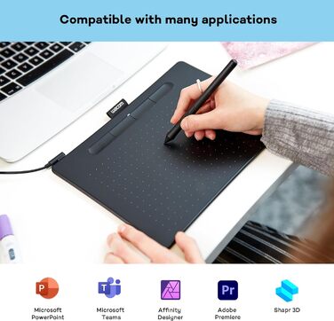 Планшет для малювання та редагування фотографій за допомогою чутливого до тиску пера - ідеально підходить для домашнього офісу та електронного навчання (чорний, середній, кабельний, планшет)