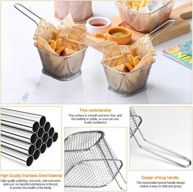 Кошик для смаження BUENTYA 8 шт. Невеликий кошик для смаження з нержавіючої сталі для подачі картоплі фрі кошик для міні-фритюрниці Кошик для фритюрниць Кошик для подачі картоплі фрі Кошик для смаження картоплі фрі з ручкою Французька решітка для смаження