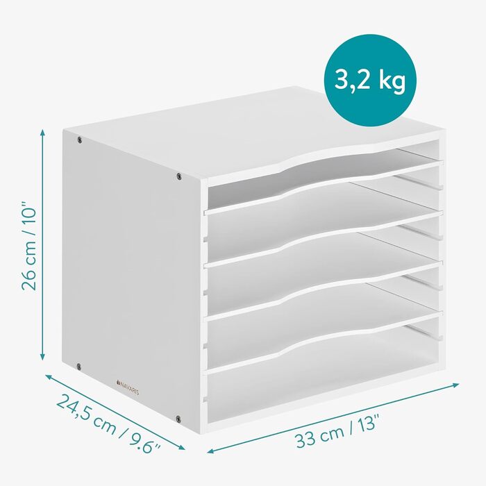 Лоток для документів Navaris Лоток для листів Бамбук - 33x26x24.5см Настільний органайзер - Дерев'яна полиця 5 відділень для зберігання - Система зберігання для офісу - Білий